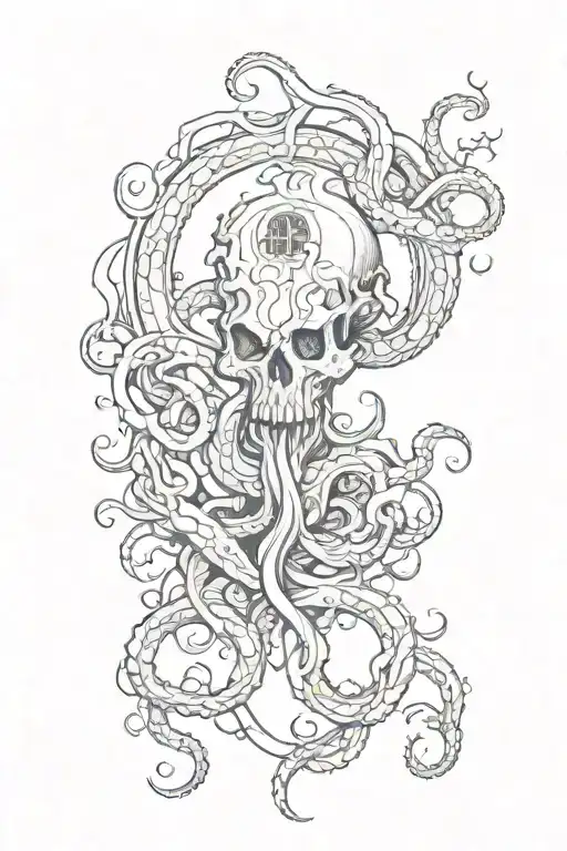 a slightly curved tattoo for the inner part of the right knee that has spooky vibe and tentacles tattoo design idea
