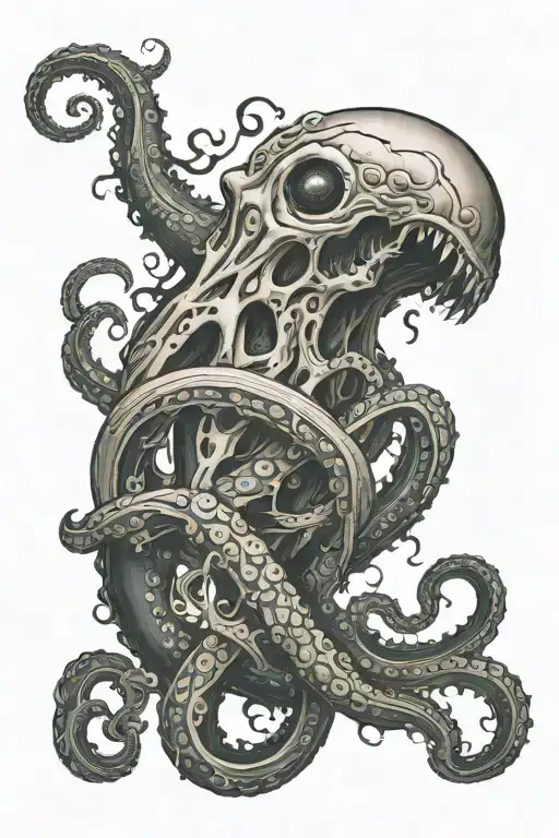 a slightly curved tattoo for the inner part of the right knee that has spooky vibe and tentacles tattoo design idea