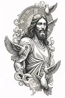jesus christ with doves and smoke rising tattoo design idea
