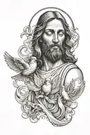 jesus christ with doves and smoke rising tattoo design idea