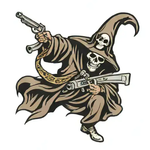 grim reaper holding gun tattoo design idea
