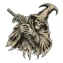 grim reaper holding gun tattoo design idea