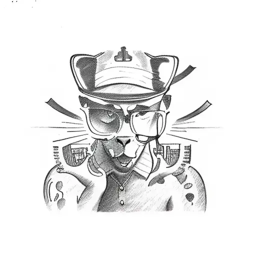 A sketch of an anthropologist studying a cat in an ancient ruin tattoo design idea