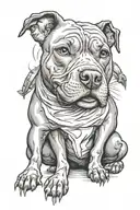 Pit bull with open and angry sad broken character story tattoo design idea