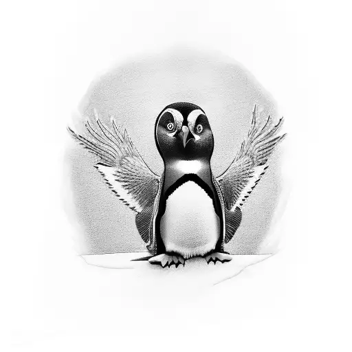 A black-grey tattoo featuring a penguin and an owl together as a memorial tattoo design idea