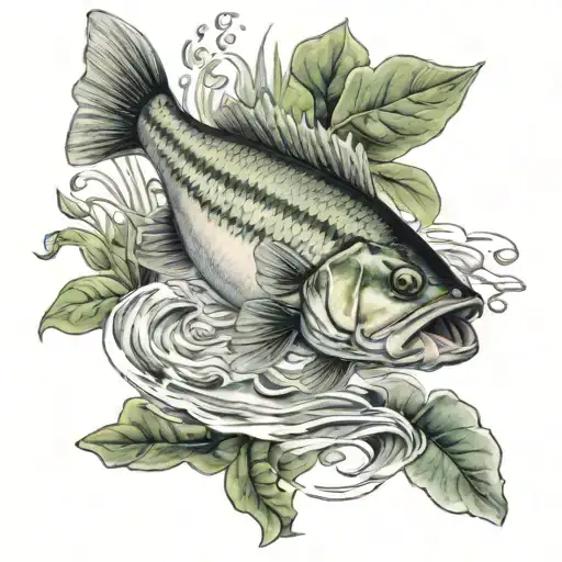 bass and pond fish swimming tattoo design idea
