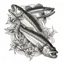 bass and pond fish swimming tattoo design idea