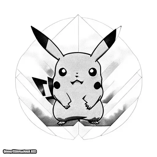 a pikachu punching the air with a wave behind it tattoo design idea