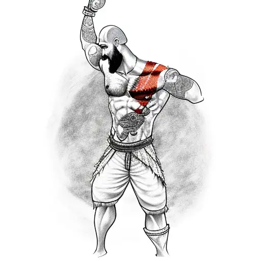 A tattoo of Kratos from God of War bouldering up a mountain tattoo design idea