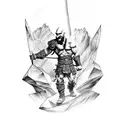 A tattoo of Kratos from God of War bouldering up a mountain tattoo design idea