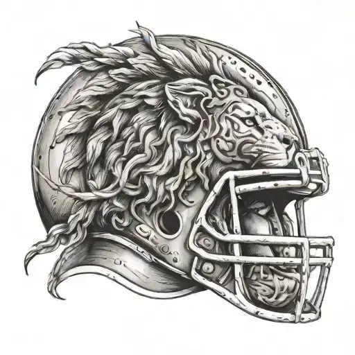 An American football player with a lion's head helmet inspired by Greek mythology tattoo design idea