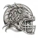 An American football player with a lion's head helmet inspired by Greek mythology tattoo design idea