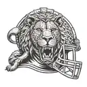 An American football player with a lion's head helmet inspired by Greek mythology tattoo design idea