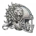 An American football player with a lion's head helmet inspired by Greek mythology tattoo design idea