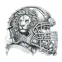 An American football player with a lion's head helmet inspired by Greek mythology tattoo design idea