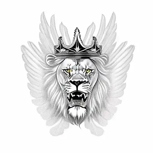 King's Crown, lion roar, flying hawk, indian sword and running horse tattoo design idea