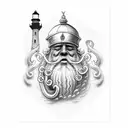 realistic king Neptune with lighthouse tattoo design idea