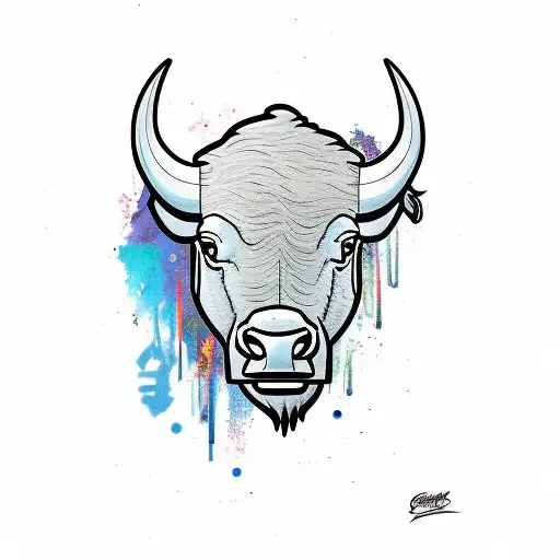 Buffalo head, comic, name emma tattoo design idea