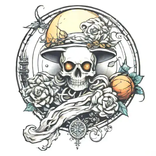 sheet ghost moon saturn garden tattoo design idea