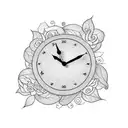 A clock intertwined with vines and flowers tattoo design idea