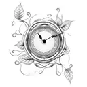 A clock intertwined with vines and flowers tattoo design idea