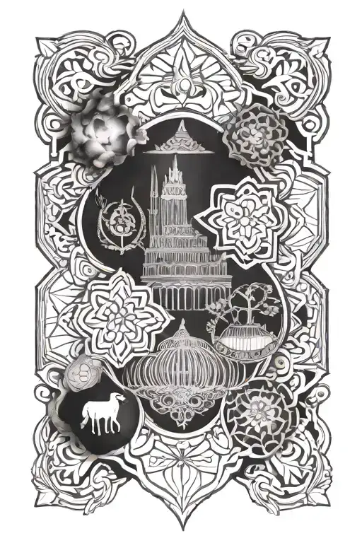 An intricate mandala design with elements representing your home and gym, showcasing balance in life tattoo design idea