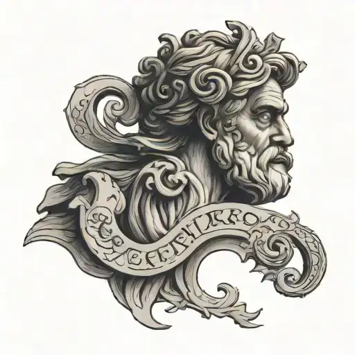 An intricate black and grey tattoo of a Greek philosopher writing the phrase 'lake dum spiro spero' in a scroll tattoo design idea