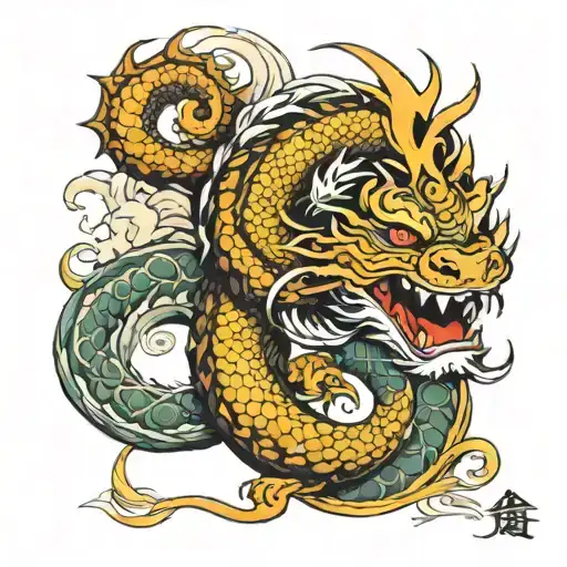 get me a tattoo with this Design description; A dragon snakes down a forearm, there are tigers next to the dragon and there are tattoo design idea