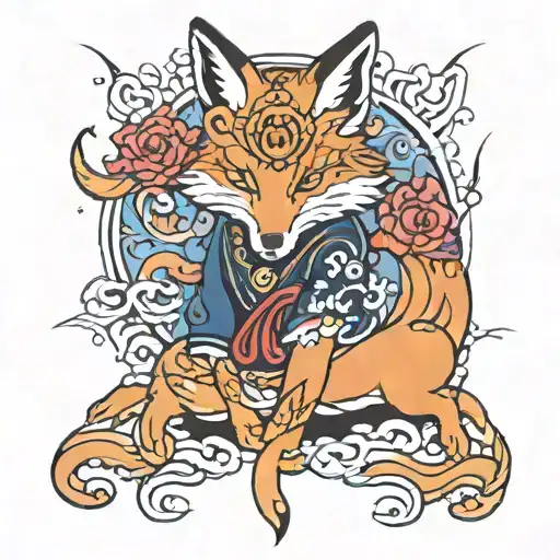 Anime fox spirit tattoo design idea