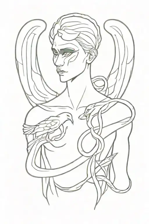 angel of death with a snake on his neck tattoo design idea