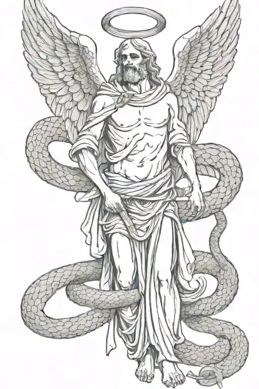 angel of death with a snake on his neck tattoo design idea