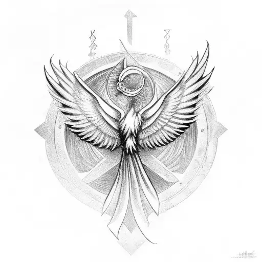 phoenix with watch and ankh cross  tattoo design idea