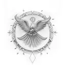 phoenix with watch and ankh cross  tattoo design idea