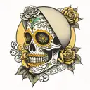 sugarskull with integrated word 'OWNERSHIP' tattoo design idea