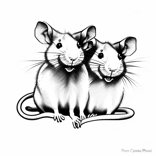 two rats and flowers tattoo design idea