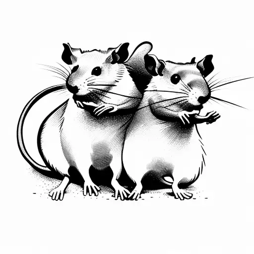 two rats and flowers tattoo design idea