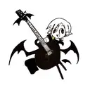A guitar with a vampire bat flying out of it tattoo design idea