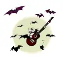 A guitar with a vampire bat flying out of it tattoo design idea