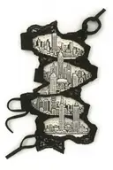 lace garter with skyline upside down of London, Hong Kong and Brisbane tattoo design idea