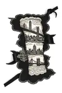 lace garter with skyline upside down of London, Hong Kong and Brisbane tattoo design idea