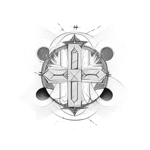 line drawing cross minimal with the words "Re phela ka mogau wa modimo" tattoo design idea