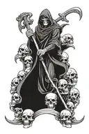 grim reaper standing on skulls surrounded tattoo design idea