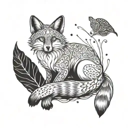 Mother Earth nature fox cat sitting tattoo design idea