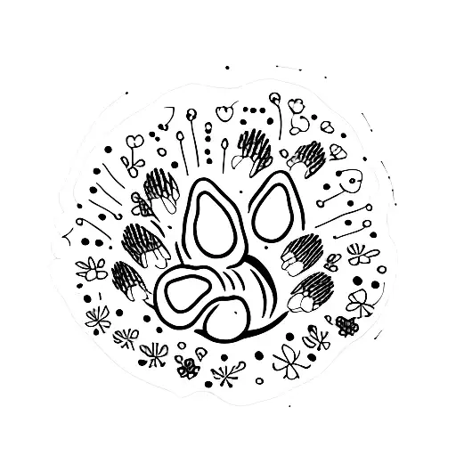 cat paw with extra toe and flowers around it tattoo design idea