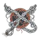 red string tied together tattoo design idea