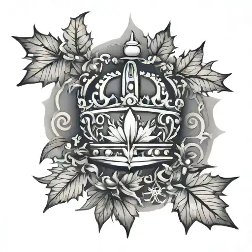 crown surrounded by sun flowers snowflakes and maple leaves tattoo design idea