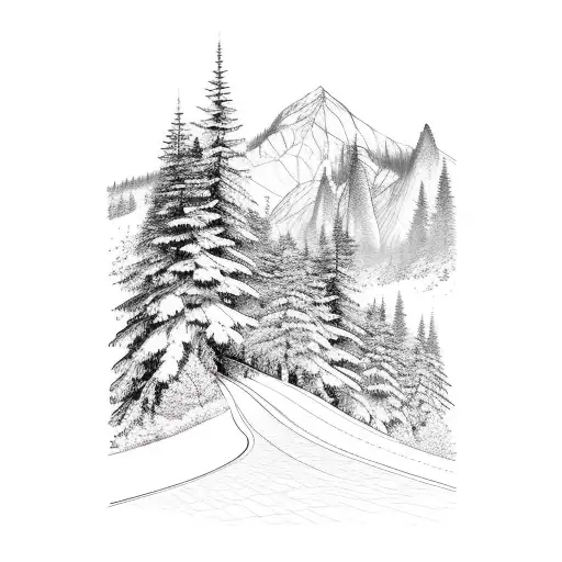 mountain scene with trees and ski slope tattoo design idea