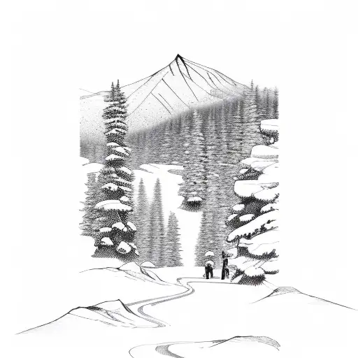 mountain scene and ski slope tattoo design idea