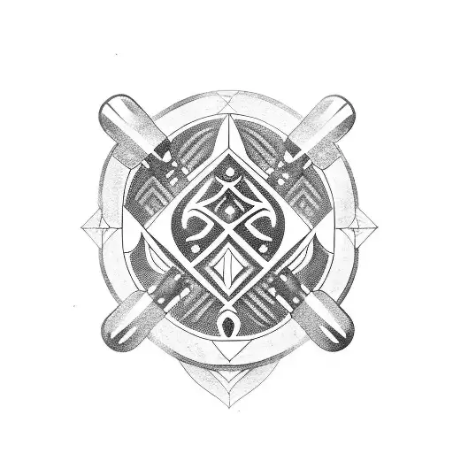A bold blackwork tattoo of a dumbbell surrounded by tribal Maori patterns, representing the passion for fitness tattoo design idea