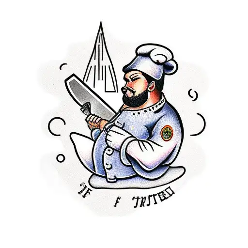 chef knife with a garden behind it tattoo design idea